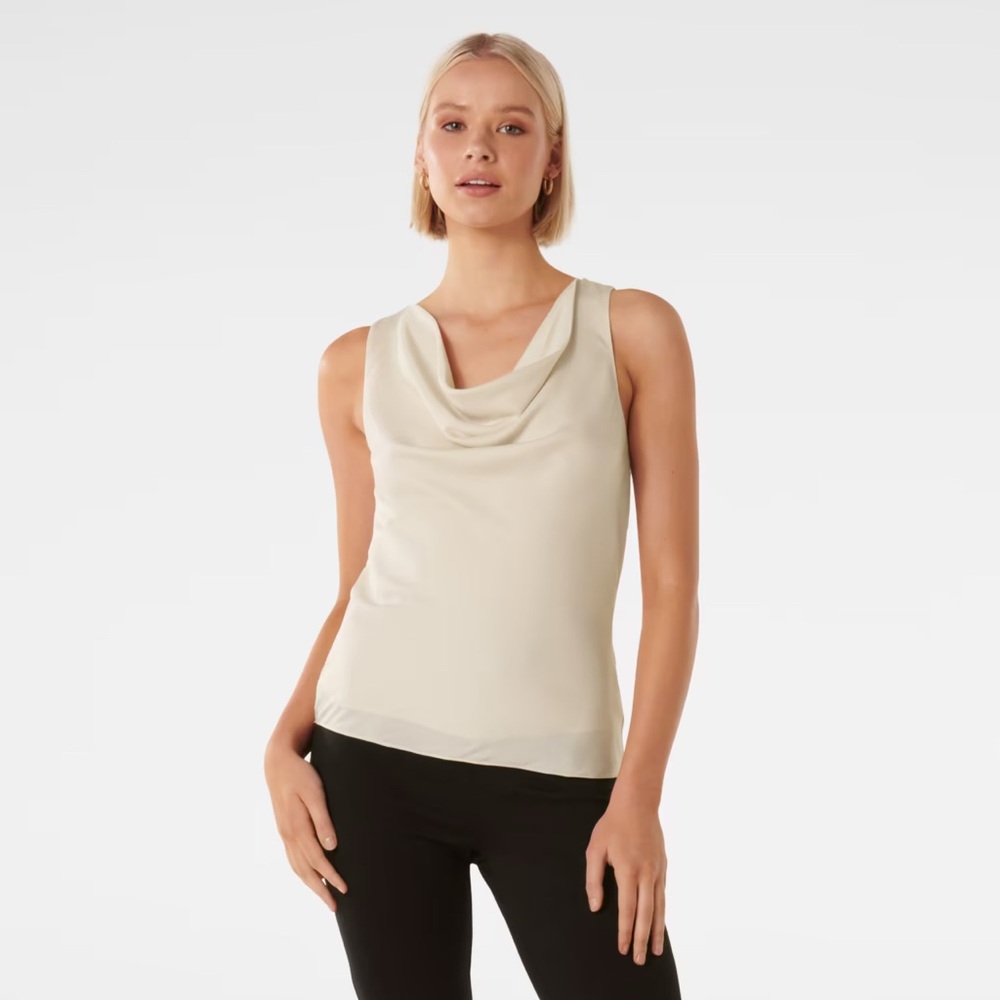 Moda International Cream Drape Neck Blouse (Size S)